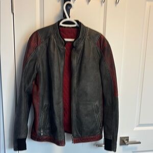 Men's Black and Red Leather Jacket